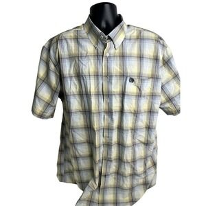 Cinch Shirt Mens XL Yellow Gray‎ Plaid Button Down Western Short Sleeve Cotton